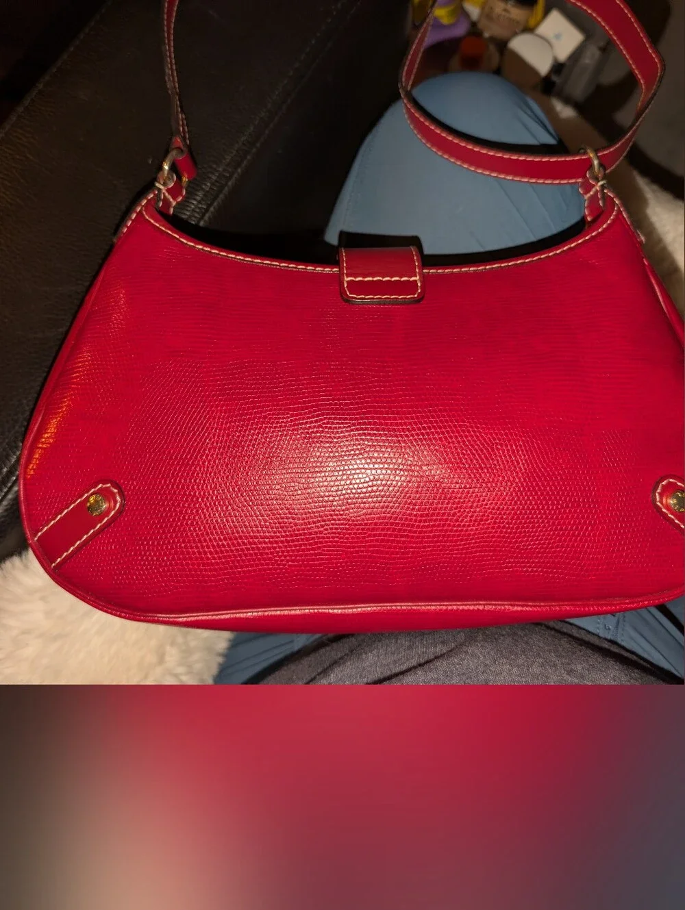 💄✨VEUC RARE Auth Lancel Lizard Skin Selleria Hobo Red Shoulder Bag